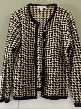 Belford Saks 100% Silk Cardigan Sweater Large Blair Waldorf Luxury Houndstooth